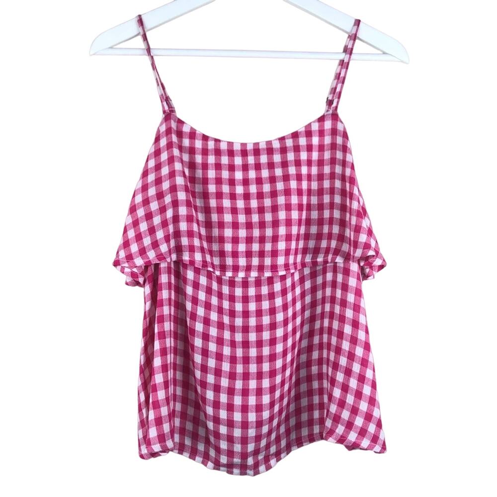 ABOUND‎ Pink Checkered Tiered Spaghetti Strap Tank NWOT Picnic Summer Small